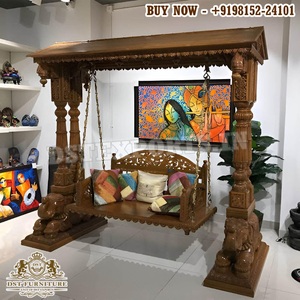 Indian Handmade Treated Wood <b>Swing</b> For Homes Double Pole Outdoor Furniture Traditional Seat 3 People Peacock <b>Swing</b> Set - Product Image 4