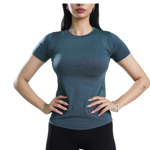 Camiseta Deportiva de Manga Corta para Mujer, Cuello Redondo, Ajustada, Elástica, Transpirable, de Secado Rápido, para Gimnasio, Fitness, Running, Yoga, Entrenamiento - Product Image 1