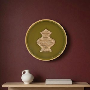 แผ่นโลหะตกแต่งผนังขนาด 8.4 นิ้ว สีเขียวมะกอกและสีทอง - Product Image 2