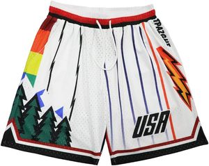 Pantalones Cortos de Baloncesto USA para Hombre, Deportivos, de Malla, con Cordón Ajustable, Estampado Geométrico y Diseño de Rayo, Sublimación Personalizada - Product Image 1