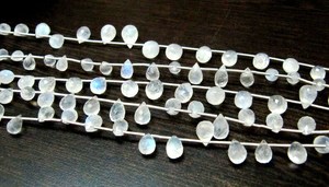 Natural White <b>Drop</b> Shape Moonstone Beads 6x8mm & 8x10mm 8 Inches Strand for Jewelry Making - Product Image 2