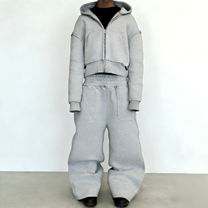 Ensemble de survêtement ample et oversize à fermeture éclair sur le devant, avec sweat à capuche à épaules tombantes et pantalon de jogging à jambes larges, taille élastique, style streetwear tendance - Product Image 6