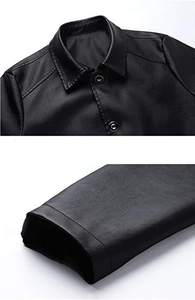 Chaqueta de Cuero Genuino Negra para Hombre, Impermeable, Transpirable, Ecológica, Informal, para Otoño, con Bolsillos con Cremallera, Corte Regular - Product Image 5