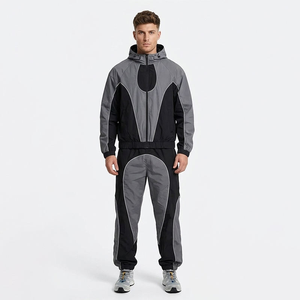 Mens Patchwork Windbreaker Polyester Nylon Tracksuit Mens Track <b>Zip</b> <b>up</b> <b>Jacket</b> and Pants Set - Product Image 2