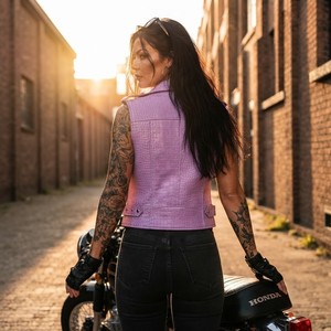 Women's Street Style Moto & <b>Biker</b> <b>Leather</b> <b>Vest</b> Breathable V-neck Sleek Fit Smooth <b>Leather</b> Stylish Outerwear - Product Image 3