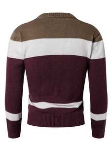 Pull en maille torsadée rayé décontracté pour homme, col rond, color block, coupe ajustée, chaud, automne-hiver, pull tendance pour homme - Product Image 2