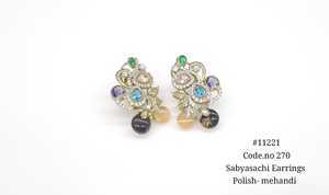 Boucles d'oreilles plaquées or Mehandi à motifs floraux 11221, serties de zirconiums cubiques et de zircons colorés, pour mariage et fêtes. - Product Image 4
