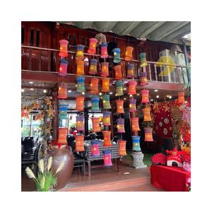 Ensemble coloré de 7 lanternes ethniques vietnamiennes en brocart, lanternes ethniques H'Mong en brocart de montagne, couleurs assorties, Helen 99GD Shop - Product Image 5