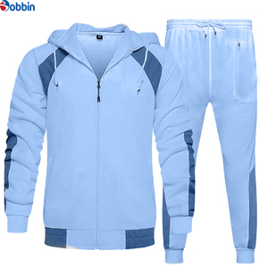 Conjuntos deportivos de invierno con logotipo personalizado, chándal de algodón y forro polar unisex, conjunto con capucha y doble cremallera, transpirable, de talla grande para hombre - Product Image 6