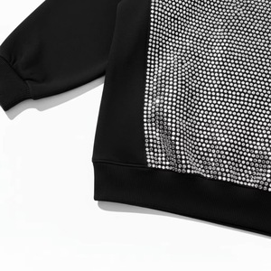 Sweat-shirt à capuche surdimensionné pour homme, orné de strass, manches raglan, tricoté, vêtements d'hiver, couleur unie, noir - Product Image 6