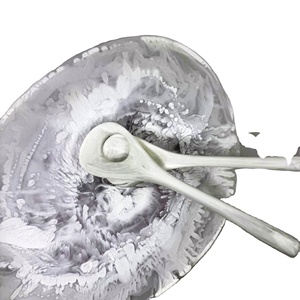 Bol de service ovale en résine polie faite à la main, blanc et gris, écologique, d'origine indienne, passe au lave-vaisselle, vaisselle décorative pour les fêtes - Product Image 1