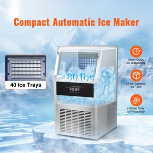 Fabbricatore di Ghiaccio Commerciale 110V in Acciaio Inossidabile per Uso Intensivo, 120 libbre/24h, Contenitore da 33 libbre, Capacità di Stoccaggio 110 libbre, Funzionamento Automatico - Product Image 2