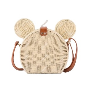 Mini panier en rotin Beige tissé avec oreille de souris pour enfants artisanat Unique mode rotin sac à bandoulière enfant panier sac - Product Image 1