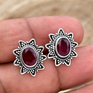 Boucles d'oreilles pendantes en rubis naturel, argent sterling 925, bijoux de créateur floraux faits à la main, luxe pour femmes - Product Image 2