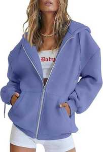Sudadera con capucha informal extragrande con cremallera y estampado personalizado para otoño/invierno, con logo frontal, tejido transpirable anti-bolitas para mujer - Product Image 4