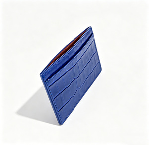 [Top Ranking] Castello Cowhide Croco Embossed Leather <b>Slim</b> <b>Card</b> Case <b>Holder</b> Wallet Open Polyester Black Navy Red Green - Product Image 4