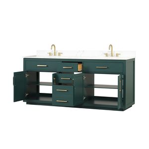 Mobile Bagno Moderno da 80 Pollici con Doppio Lavabo in Legno Massello e 3 Cassetti con Chiusura Ammortizzata - Product Image 3