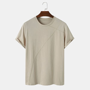 Camiseta de Hombre Beige con Cuello Redondo, Manga Corta, 100% Algodón, Personalizada, Corte Regular, Informal, Tejida, Color Sólido, Diseño Liso - Product Image 1