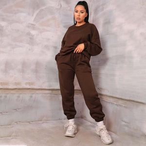 Ensemble de survêtement marron 2 pièces pour femme : sweat-shirt oversize et pantalon de jogging en molleton décontracté, tenue assortie pour la détente - Product Image 2