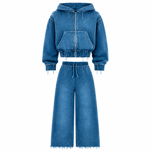 Women's Tracksuit Set Full Vintage Loose Fit Zipper With Rhinestone Detailing & Custom Screen Print logo Distrees Premium Look - Product Image 1