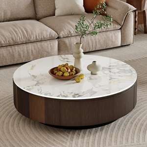 Mesa de centro moderna de mármol blanco con estructura de latón y superficie de tocador - Product Image 3