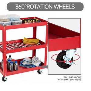 Carrello Portautensili in Acciaio Resistente da 200 Libbre con 3 Ripiani, Ripiano con Bordo Medio e Ruote Girevoli a 360 Gradi - Product Image 6