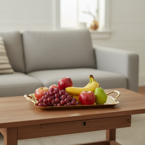 Nouveau plateau de service rectangulaire en métal martelé plaqué or avec poignées pour table basse, décoration de fête et de maison de luxe - Product Image 3