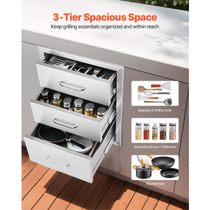 Cassetti BBQ da Esterno in Acciaio Inossidabile 18x23 Pollici con Triplo Accesso e Maniglia Cromata, 18x23x23 Pollici, per Isole e Carrelli da Cucina - Product Image 2