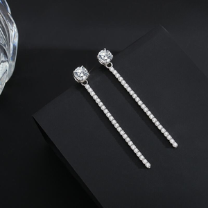 925 Sterling Silver Moissanite Tassel Long <b>Earrings</b> Luxury 1ct Certified Lab <b>Diamond</b> Drop <b>Dangle</b> Ear Accessories Women - Product Image 2