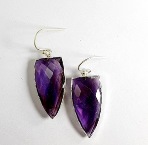Boucles d'oreilles pendantes en améthyste en forme de bouclier, serties en argent 925, style vintage pour femme, bijoux à porter au quotidien - Product Image 3