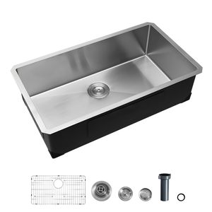 Évier de cuisine double cuve sous plan en acier inoxydable de 32 pouces, style ferme, avec accessoires - Product Image 1