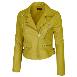 <b>Top</b> Selling yellow Cowhide <b>Leather</b> Jacket For Women's Low MOQ 100%<b>High</b> Quality Custom-Made Design Winter Fashion Jackets - Product Image 3