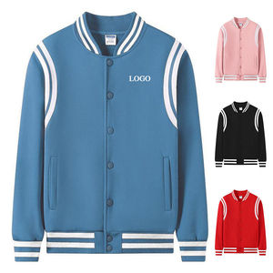 Customized Varsity Jacket With <b>Button</b> Closure Regular Fit Solid Sporty Style For Autumn Wear Unisex Casual Knitted Polyester - Product Image 5