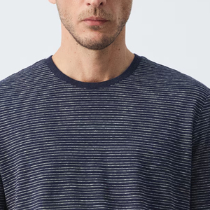 Camiseta de Algodón Ultra Peinado para Hombre, Diseño Elegante, Cuello Redondo, Manga Corta, Diseño a Rayas, Corte Ajustado, Lino - Product Image 2