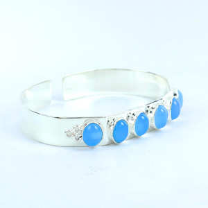 Best Selling Handmade 925 Sterling Silver Natural Chalcedony Gemstone Multi <b>Stone</b> Oval Cabochon Statement Cuff Bangle <b>Bracelet</b> - Product Image 2
