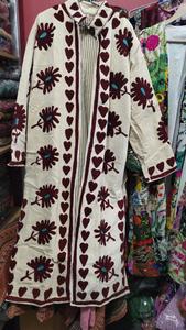 Hand Embroidered Breathable Finished Velvet Long Coat Mandarin Collar Floral Pattern Full Sleeve Winter Wear Multi Color <b>GIFT</b> - Product Image 3