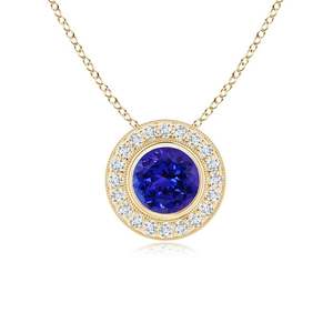 เครื่องประดับทองคำแท้ 14K 18K แบบคลาสสิก ประดับเพชรแทนซาไนต์ทรงกลมธรรมชาติขนาด 4 มม. น้ำหนัก 0.24 กะรัต พร้อมขอบเพชร ดีไซน์รัศมีเพชร เหมาะเป็นของขวัญวันครบรอบ - Product Image 1