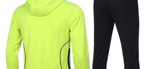 Conjunto Deportivo para Hombre con Capucha Verde Neón, Pantalones Negros, Cierre Completo, Estilo Deportivo, Transpirable, Poliéster, Ropa de Primavera - Product Image 6