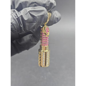 Luxury <b>Iced</b> Lipstick Pendant With Gold And Pink Stone Design Full Diamond Look Setting Hip Hop Jewelry <b>Chain</b> - Product Image 6