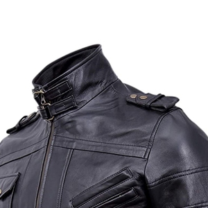 <b>Men's</b> Black <b>Leather</b> Biker <b>Jacket</b> With Zipper Closure And Pockets Autumn Windproof Moto Style <b>Jacket</b> Available For Sale - Product Image 5