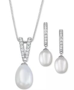 Perle coltivate d'acqua dolce (9x10mm e 7x9mm) e gioielli in zirconi cubici in argento Sterling | Macisy's - Product Image 1