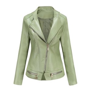 Nueva Colección 2026 Chaqueta de Cuero para Motocicleta de Mujer, Primavera-Otoño, Roja, Corte Ajustado, con Líneas Bordadas, Cuero PU - Product Image 3