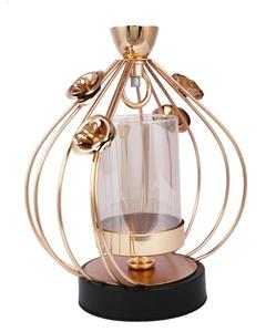 Modern Gold Metal Lantern <b>Candle</b> Holder with Glass Jar and Rose Accents for Home Decoration - Product Image 2