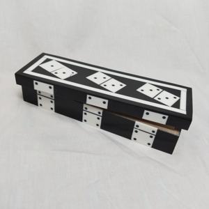 Jeu de dominos de luxe en résine noire et blanche avec boîte de rangement décorative incrustée, jeu de dominos avec boîte de rangement crème - Product Image 5