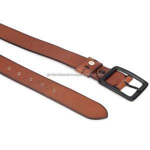 Classic Tan Brown Textured <b>Leather</b> Casual Belt for <b>Men</b> Custom Made Full Grain <b>Men's</b> Fashion <b>Jeans</b> Belt with Black Metal Buckle - Product Image 3