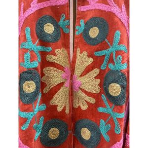 Hand Embroidered Velvet Cotton <b>Jacket</b> Women Mandarin Collar Full Sleeve Autumn Winter Bohemian Eye Pattern Open Front Coat - Product Image 5