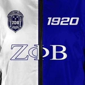 Zeta Phi Beta Satin <b>Jacket</b> Women’s Premium 1920 Greek Apparel Sorority Blue <b>White</b> ZPB Shield Embroidery Varsity Bomber <b>Jackets</b> - Product Image 3
