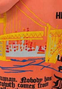GENERSA SPORTS Sweat-shirt unisexe en molleton français polyester/coton, coupe courte oversize, avec fermeture éclair sur le devant, imprimé flamme et poche, couleur corail - Product Image 4