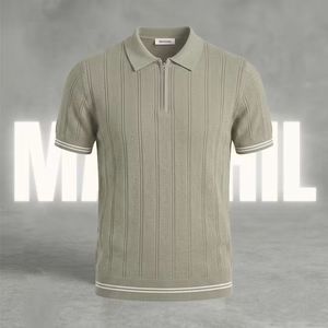 Men's Front Logo Printed Polyester Knitted Zipper <b>Shirt</b> | Cuffed Short Sleeve Striped Casual <b>Summer</b> <b>Shirt</b> | Quick Dry | 4XL | - Product Image 4