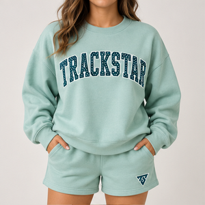 Women's Mint Polka Letter Crew Neck 2-Piece <b>Shorts</b> <b>Set</b> Custom Casual Sportswear - Product Image 1